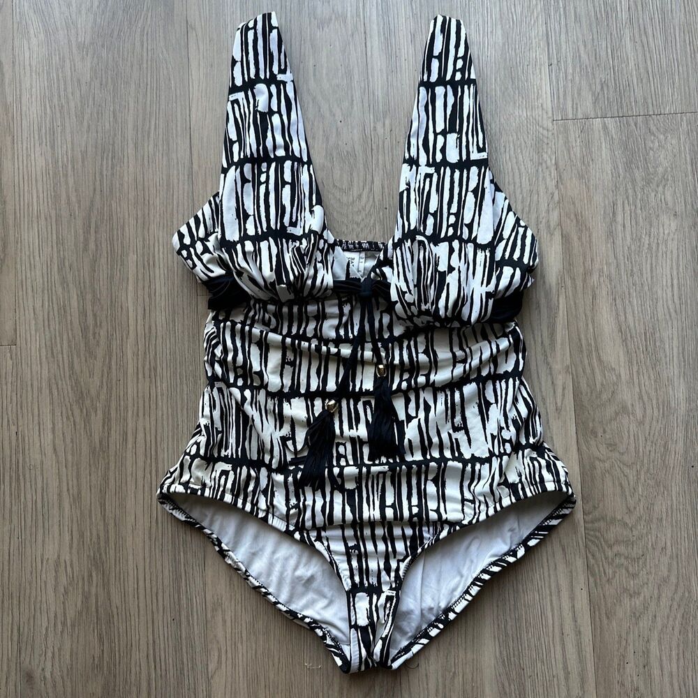 Badgley Mischka Women’s One Piece Swimsuit Bathing Suit Size 12 Black White
